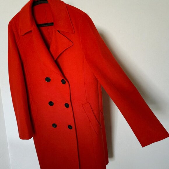 Zara Double Faced Wool Blend Double Breasted Coat, Red - Picture 4 of 9